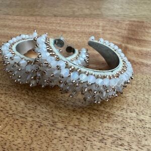 White Beaded Hoop Earrings